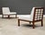 A pair of mid century modern solid maple slipper lounge chairs designed by Michael Taylor for Baker. New white oyster...