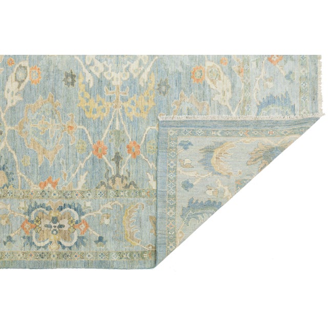 Modern Sultanabad Square Wool Rug - Light Blue & Terracotta Hand-Knotted For Sale - Image 4 of 11