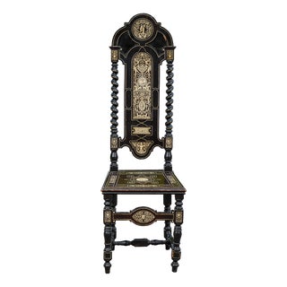 Late 19th Century Ebony Colored Chair Inlaid with Pogliani Relief Decorations For Sale