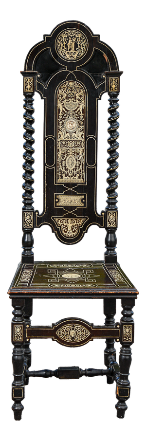 Late 19th Century Ebony Colored Chair Inlaid with Pogliani Relief Decorations