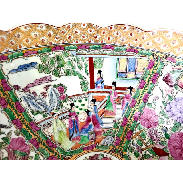 Rose Mid 20th Century Centerpiece 16 1/2" Diameter "Chinese Export" Bowl. Famille Rose For Sale - Image 8 of 17