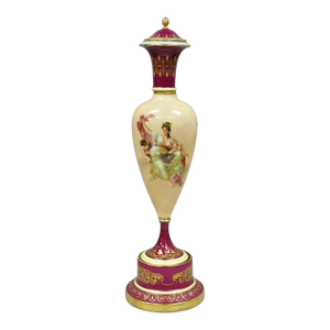 Antique Royal Vienna Austrian Porcelain Hand Painted Red Urn Vase With Lid