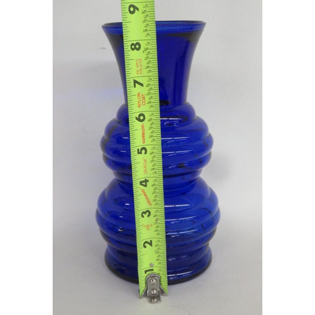 Blue Indiana Glass Cobalt Blue Vase Double Stacked Beehive Design Made in Usa 4877b For Sale - Image 8 of 10