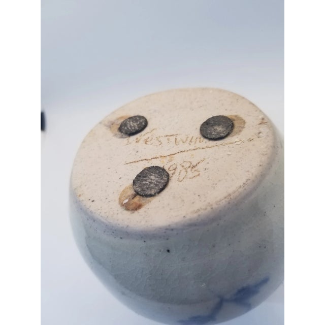 Vintage Artisan Handcrafted and Handpainted Ceramic Vase With Flowers, Signed For Sale - Image 4 of 5