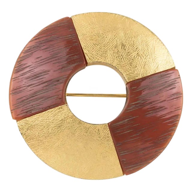 Yves Saint Laurent YSL Gilded and Resin Donut Brooch For Sale