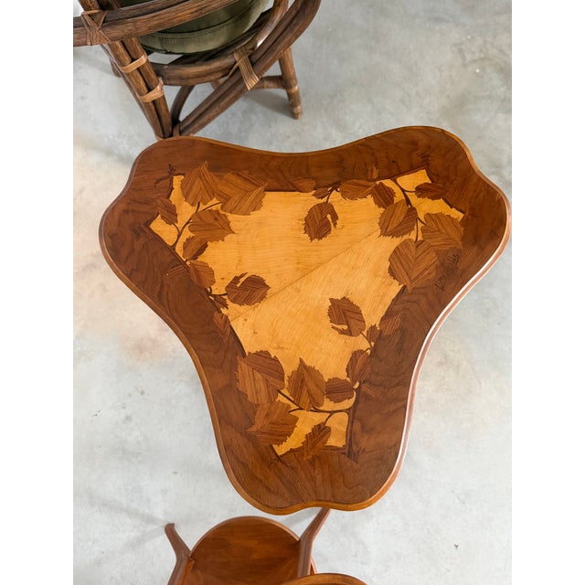 Louis Majorelle Art Nouveau Side Table / Boudoir Table Marquetry Pair Available For Sale - Image 12 of 18