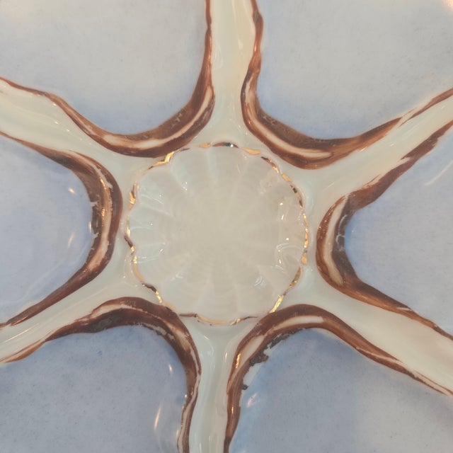 Antique European 6-Well Porcelain Oyster Plate, Lavender-Blue & Gold For Sale In San Francisco - Image 6 of 12