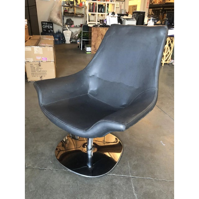 Modern Circa 1980 Modernist Leather Captian's Lounge Chair With Chrome Base For Sale - Image 3 of 6