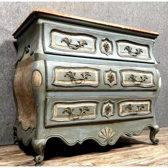Louis XV Style Painted Bombé Commode with Marble Top, Late 19th Century For Sale - Image 4 of 8
