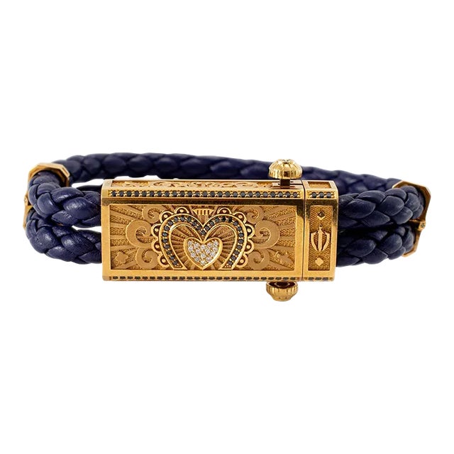 Sword Limited Blue Carpe Diem 18k Yellow Gold Titanium Heart Diamond Bracelet For Sale