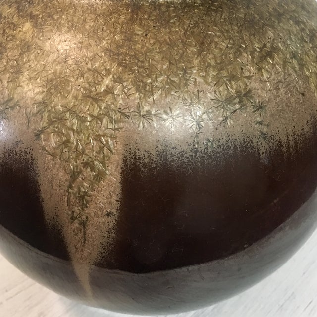 Brown Glazed Brown & Gold Pottery Vase For Sale - Image 8 of 9