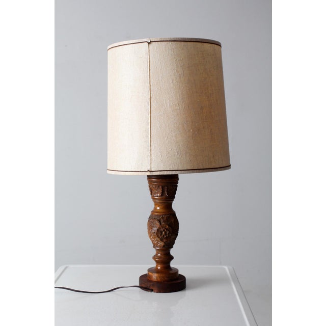Vintage Floral Carved Table Lamp For Sale - Image 4 of 11