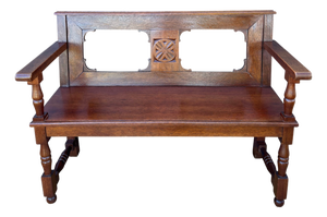 Vintage Spanish Castilian Style Oak Bench, 1920