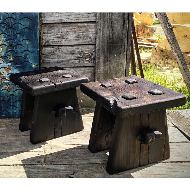 Japanese Yakisugi -Shou Sugi Ban Charred Barnwood Stool, Reclaimed Accent Table, Wabi Sabi Plant Stand For Sale - Image 3 of 6