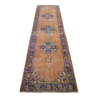 Hand-Knotted Turkish Runner Rug Faded Colors Low Pile - 2'12″ X 10'10″ For Sale