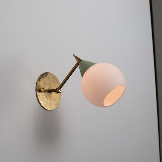 Metal Vintage Italian Green Lacquered Metal and Opaline Glass Wall Sconce, 1950s For Sale - Image 7 of 8