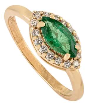 Art Deco High Quality Zambian Emerald Halo Diamond Ring Size 7 in 14k Gold