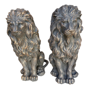 Outdoor Vintage Lion Composite Statues - A Pair