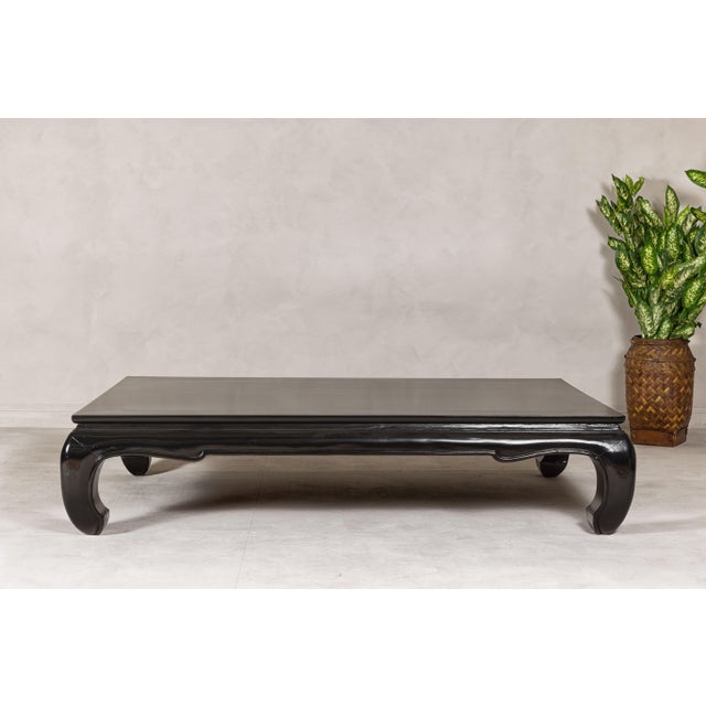 Teak Wood Chow Legs Coffee Table with Custom Black Lacquer Finish For Sale - Image 4 of 12