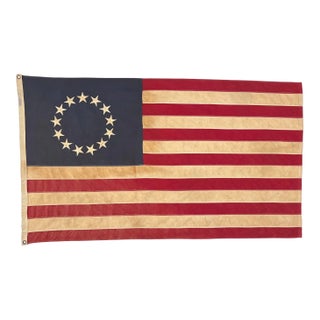 Vintage Cotton Betsy Ross American Flag With Embroidered Stars For Sale