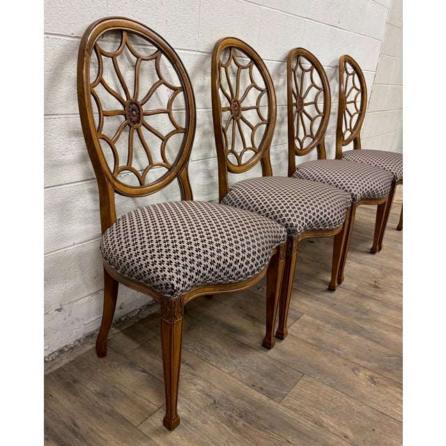 Vintage George III Regency Hepplewhite Style Sunburst Spider Web Dining Chairs For Sale - Image 11 of 15