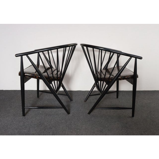 Pair of Swedish Modern Ebonized Beechwood Sunfeather Arm Chairs by Sonna Rosen For Sale - Image 4 of 18