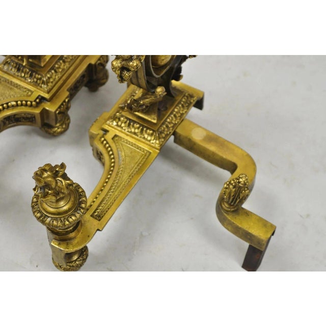 Antique French Empire Neoclassical Bronze Figural Lyre Harp Andirons - A Pair For Sale - Image 9 of 12