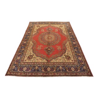 Tabriz Rug 10’2” X 12’6” Red Wool Vintage Traditional Hand-Knotted Carpet For Sale