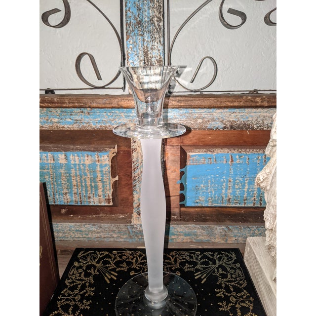 Anne Nilsson for Orrefors "Celeste" Frosted Crystal Candlesticks, Sweden (Pair) For Sale - Image 14 of 17