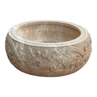 Lithic Art, Carved Stone Round Basin For Sale