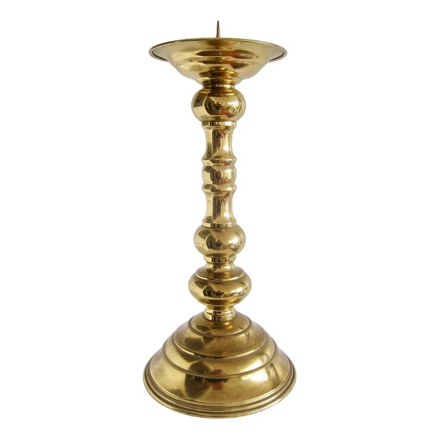 Large Golden Brass Candleholder For Sale