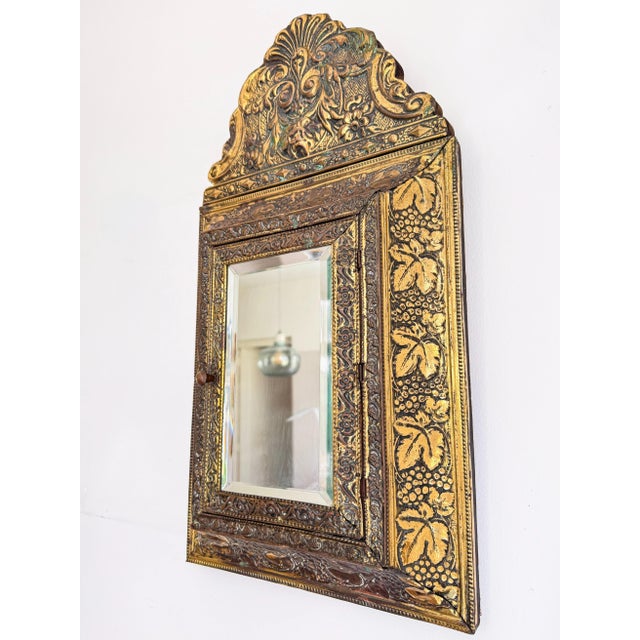 Rococo Antique Victorian Wall Cabinet with Beveled Mirror and Brush, Late 19th Century For Sale - Image 3 of 17
