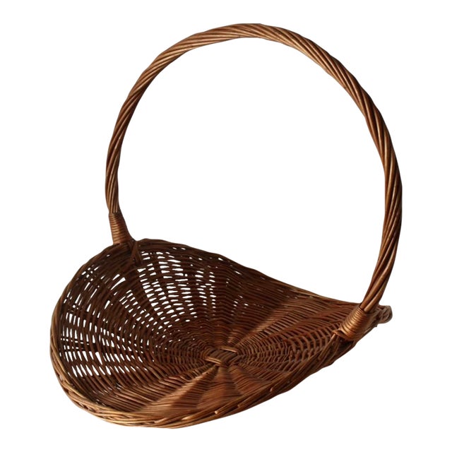 Vintage French Style Wicker Flower Gathering Basket For Sale