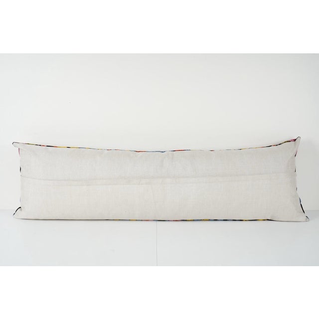Silk Ikat Velvet Lumbar Pillow Cover – Uzbek Bedding Cushion 16'' X 48'' For Sale - Image 4 of 4