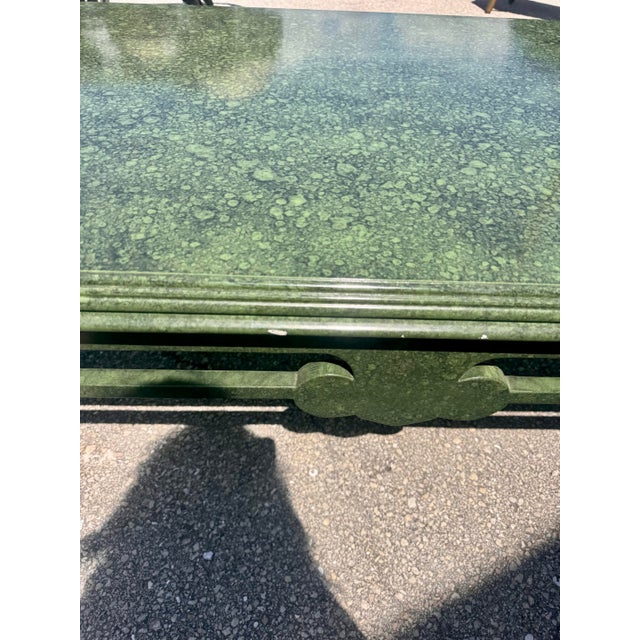 Vintage Mottled Green Painted Coffee Table With Chinoiserie Style Base For Sale In West Palm - Image 6 of 9