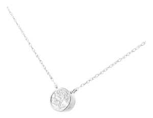AGS Certified 10K White Gold 1/5 Cttw Bezel Set Round Diamond Solitaire 16-18" Adjustable Pendant Necklace (H-I Color, SI1-SI2 Clarity)