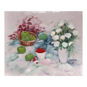 Still Life with Flowers - Cherries and Apples, Tilly Tomas, Painting