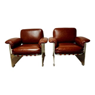 1970s Pace International Argenta Leather & Lucite Chairs, Unmarked - a Pair For Sale
