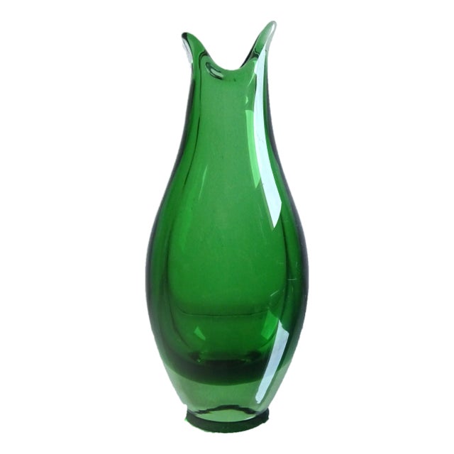 Green Glass Vase, 1950s For Sale