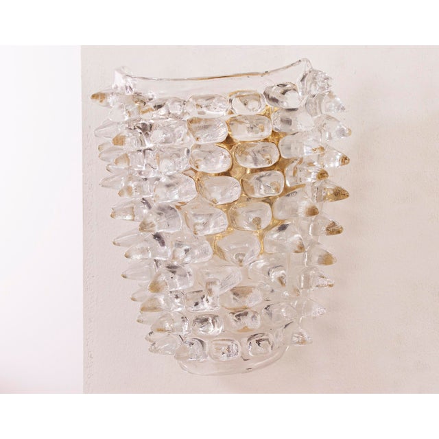 Large Clear Murano Glass Wall Lamps with Spikes and Gold Finish Frames, 1990s, Set of 2 For Sale - Image 4 of 13