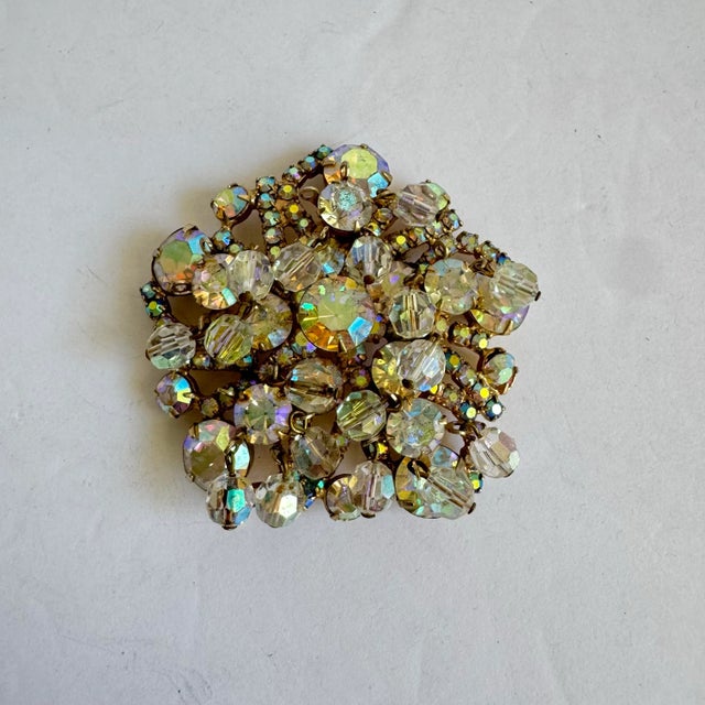 Vintage Aurora Borealis Ab Crystal Cha Cha Brooch Attributed to Juliana Rhinestone Pin Iridescent For Sale - Image 9 of 11