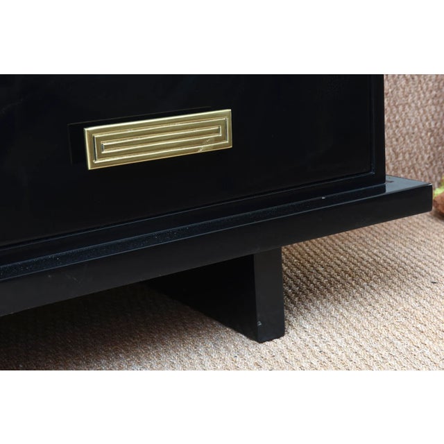Black Vintage 1940's Grosfeld House Modernist Black Lacquered Over Wood, Brass and Glass Cabinet For Sale - Image 8 of 13