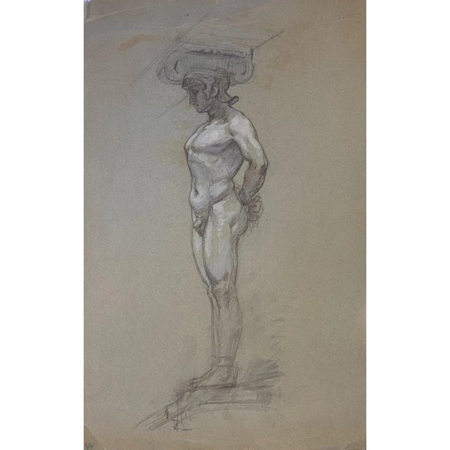 Charles Walch, Study for Caryatid, Pencil, Early 20th Century For Sale - Image 3 of 3