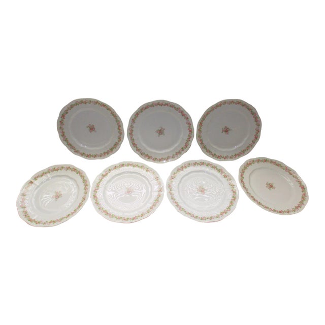 Antique Charle Ahrenfeldt Limoges France With Roses Porcelain Dinner Plates- Set of 7 For Sale