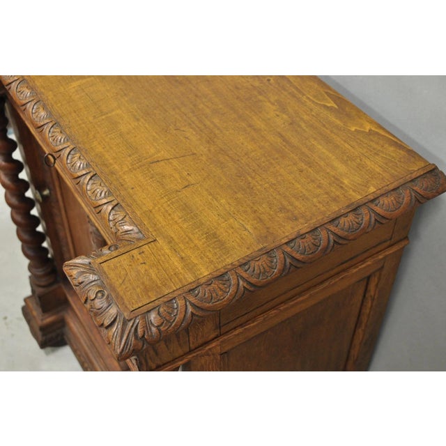 Wood Antique Renaissance Revival Oak Wood Spiral Barley Twist Jelly Liquor Cabinet For Sale - Image 7 of 18