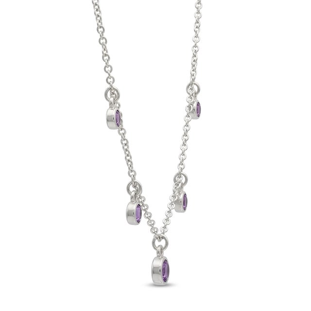 Contemporary Dainty Amethyst Station Necklace, 925 Silver Chain & Link Purple Gemstone Necklace For Sale - Image 3 of 3