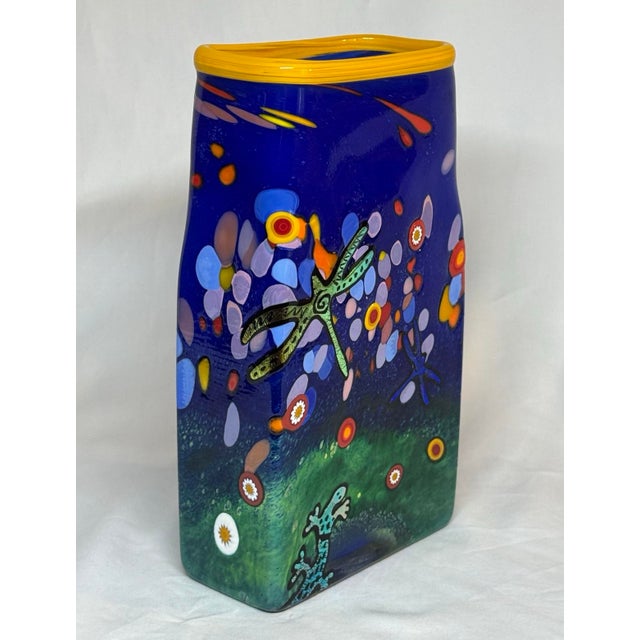 Glass Mad Studios Multicolor Art Glass Vase Dichroic Butterfly Dragonflies Gecko For Sale - Image 7 of 12