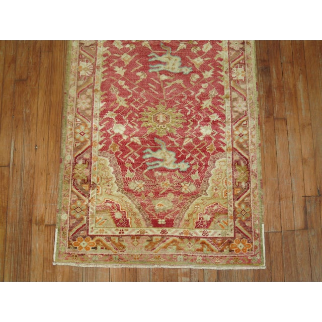 Late 20th Century Late 20th Century Red Turkish Animal Pictorial DecorativeRunner - 3' x 11'5" For Sale - Image 5 of 6
