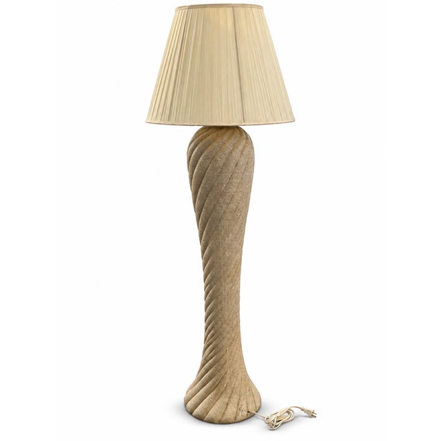 1980s Postmodern Textured Spiral Column Floor Lamp With Cream Pleated Shade For Sale - Image 10 of 10