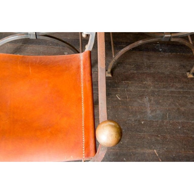 Metal Mid 20th Century Italian Steel and Leather Curule Chairs - Set of 8 For Sale - Image 7 of 13